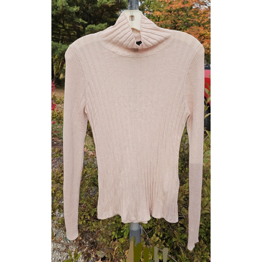 White House Black Market-Pink Roll Neck Ribbed Long Sleeve Top Size Medium - Picture 2 of 7